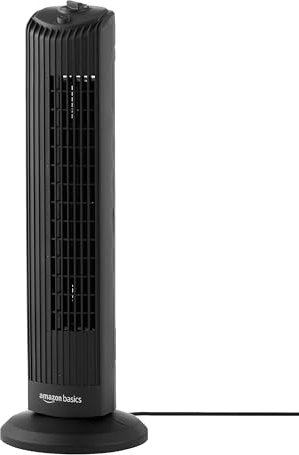 Amazon Basics 28 (71 cm) 60-Degree Oscillating Tower Fan for Bedroom, Living Room, Office, With 3 Speeds, Intuitive Mechanical Control, Matte Black, 35W, 27.8 x 9.4 x 9.4 (71 cm x 24 cm x 24 cm)