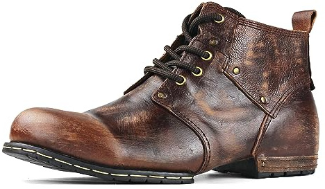 OSSTONE mäns läder chukkastövlar arbetare biker boots motorcykel läderskor för snörning stövletter boots OS-6015-1-A-R, Retro brun, 40.5 EU
