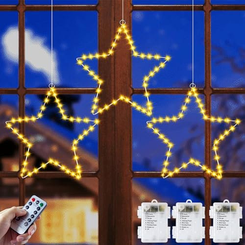 Weihnachtsbeleuchtung Fenster, 3Stück 120 LED Stern Fenster Beleuchtet Fensterdeko Weihnachten Beleuchtet mit Timer Fernbedienung 8 Modi Sterne Deko Weihnachten für Fenster Deko Hängen Weihnachtsdeko