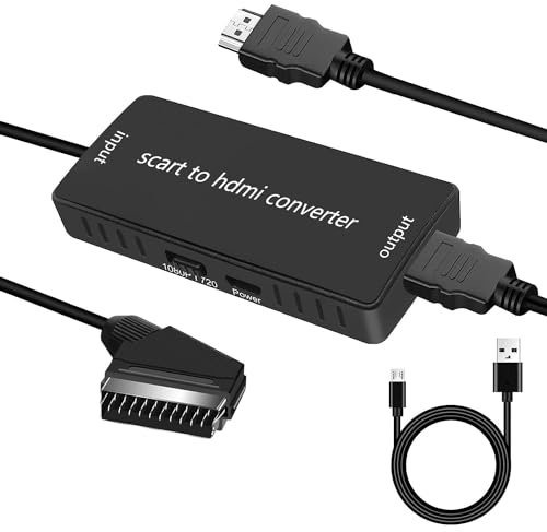 Abauoat Adattatore scart hdmi per tv scart to hdmi convertitore scart hdmi,cavo scart hdmi presa scart hdmi per tv da scart a hdmi adattatore hdmi 1080p per Sky/DVD/STB con Uscita per HDTV