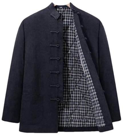 BoShiNuo Winter Chinese Style Traditional Tang Suit Coat Men Cardigan Cotton Jackets Hanfu Kung Fu Retro Casual Warm Tops Black M
