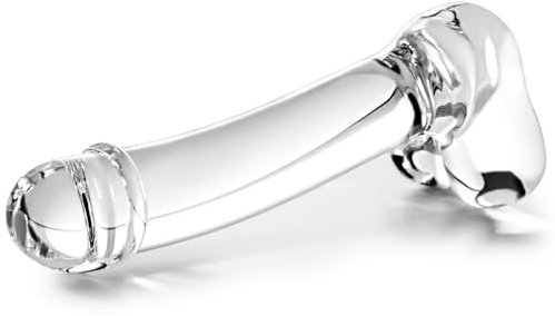 17,5 CM Kristallglasdildo für Anfänger, Prostatastimulator, dünnes Glas mit schlankem gebogenem Schaft und Ei-förmigem niedlichem kleinen Dildo für Vagina, G-Punkt und Anus, Erwachsenenspielzeug