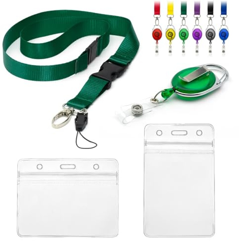 CKB LTD Schlüsselband mit Kartenhalter, 4-teiliges Set, beinhaltet 1 abnehmbares Sicherheits-Schlüsselband, 1 einziehbarer Yo-Yo-Rollenclip, 2 durchsichtige, wasserdichte Ausweis-Ausweistaschen, dopp