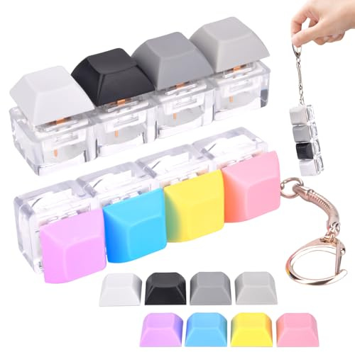 Pipihome 2 Pcs Keyboard Fidget Toy, 4 Button Finger Clicker Keyboard Toys for Adults, Fun Keyboard Keychain Fidget Keyring Toy, Gift for Boys Girls Students Adults