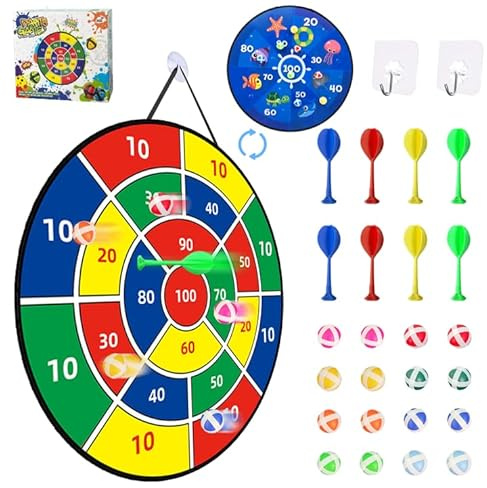 26 Inches Kids Dart Board Set, Double Sided Dart Board with 16 Sticky Balls and 8 Darts, Safe Indoor Outdoor Sports Party Game Toys Gifts for 3 4 5 6 7 8 9 10 11 12 Year Old Boys Girls and Adult