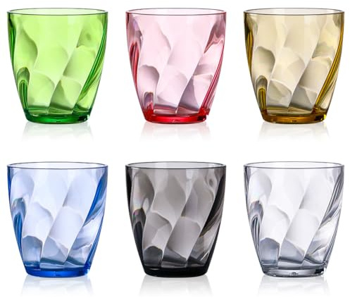 6 Stück Wassergläser Set aus Kunststoff, 300ml Trinkbecher Plastik | Stapelbare Bunte Trinkgläser Wiederverwendbare, Stapelbar Camping Gläser für Picknicks, Camping, Partys