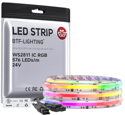 BTF-belysning FCOB RGB WS2811 IC adresserbar LED-remsa lampa 3M 576LEDs/M 16W/M DC24V vit PCB flexibel jaga färg hög densitet LED-rep IP30 inte vattentät (utan kontroll och strömförsörjning)
