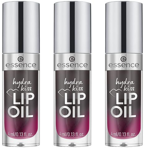 essence hydra kiss LIP OIL, Lipgloss, Nr. 05, Schwarz, feuchtigkeitsspendend, pflegend, mit Ölen, glänzend, vegan, ohne Parabene, ohne Mikroplastikpartikel, Nanopartikel frei, 3er Pack (3x4ml)