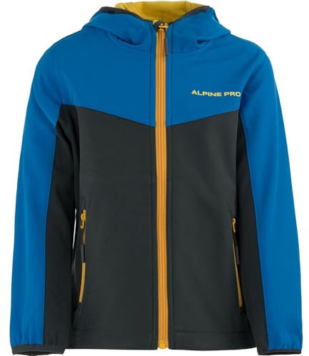 ALPINE PRO HOLDO Jungen Skijacke, Softshelljacke, Winterjacke, Funktionsjacke, Outdoor Jacke, Leicht Jacke, Regenjacke, Wanderjacke, Wasserdicht, Winddicht, Schwarz Blau Jacke (128-134)