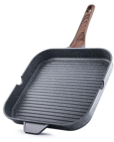 SENSARTE Nonstick Grill Pan for Stove Tops, Versatile Griddle with Pour Spouts, Square Big Cooking Surface, Durable Skillet Indoor & Outdoor Grilling. PFOA Free,12Inch
