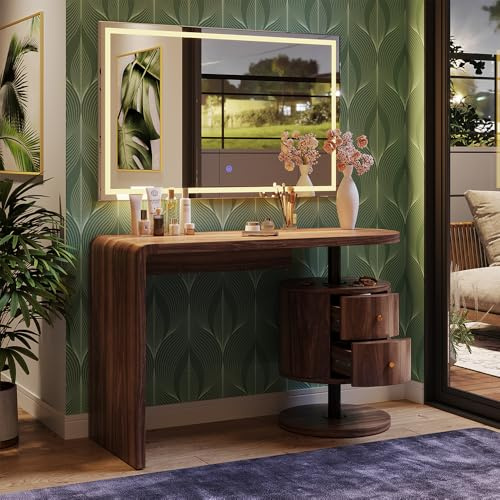 Vicco Tavolo da toilette Lara, Rovere rustico, 120 cm | con specchio a LED, Ampia superficie del tavolo per trucco, gioielli e accessori per lo styling