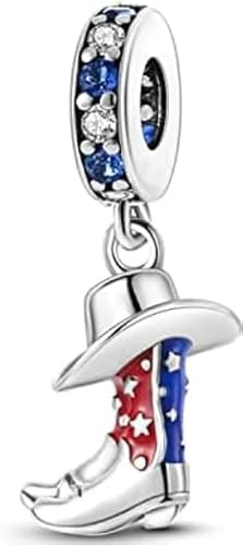 Breloque en argent 925 avec bottes de cowboy américaines et chapeau de cowboy compatible avec les bracelets Pandora, Trollbeads, Chamilia, Biagi et beaucoup d'autres bracelets à breloques britanniques