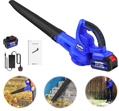 Soplador de Hojas, soplador de Hojas inalámbrico con Motor Potente, soplador de Hojas a batería con boquillas de 2 Secciones, batería de 4.0 AH y Cargador, barredora de Hojas eléctrica para Limpiar