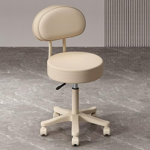 Ergonomischer Hocker Büro mit Rollen Höhenverstellbarer 43-52cm, Hocker mit Lehne für Schminktisch Kosmetikhocker, Erhältlich(White)