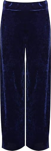 Pantalons palazzo en velours pour femmes, jambe large, taille élastique, grande taille, pantalons palazzo chauds pour soirée, pantalons fantaisie, bleu marine, 44-46