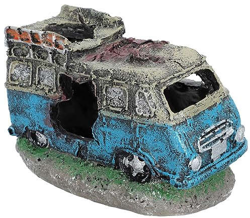 VICASKY Auto Wrack Aquarium Deko – Miniatur Auto Dekoration Aus Harz Für Aquarien Und Fischtanks - Perfektes Unterwasser Landschaftsornament Für Garnelen Und Fische - 15 cm Blau