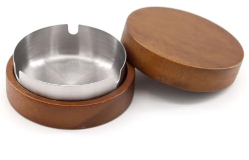 Posacenere Da Esterno,Posacenere in Legno Con Coperchio Posacenere Antivento con Interno in Acciaio Inossidabile,Coperchio per Sigarette per Uso Interno o Esterno