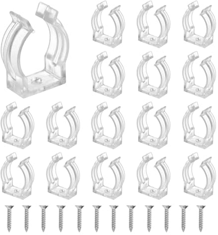 sourcing map T6 U Clips Holder Bracket Fluorescent Tube Light Fixture Plastic Pipe Clamps with Screws for LED Bulbs Ceiling Lamp, Clear, Pack of 18