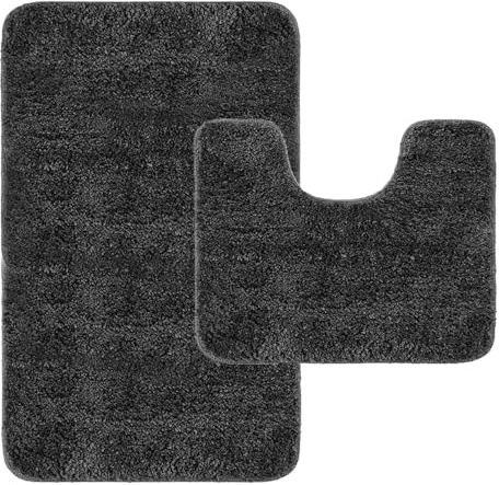 Achiiso rutschfest Badematte Set 2 Teilig U40x50cm+50x80cm Anthrazit | Wasserabsorbierend Mikrofaser, Waschbar，Plüsch, Toilettenmatte, Duschmatte