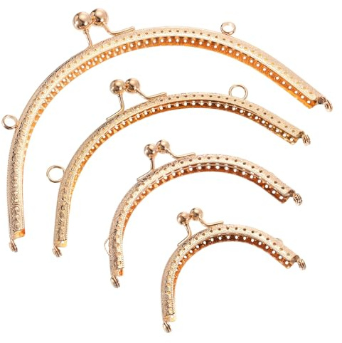QUARKZMAN 4Pcs Telaio Borsa in Metallo, 3.35/4.13/6.1/8.07 Chiusura a Scatto a Bacio Retro Arco Inciso Telaio Clutch per Realizzare Borsa Portamonete Fai da Te, Oro Chiaro