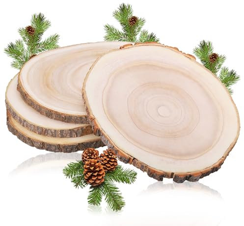 MICHIHOMIE Holzscheiben 4 Stück, 18-20 cm Durchmesser und 15 mm Dicke Baumscheiben Unbehandelte, Baumstamm Scheiben für DIY Basteln, Hochzeit und Weihnachten Deko