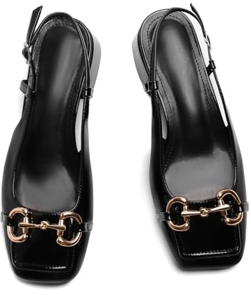 Slingback Mary Jane Heels for Women Low Block Heel Closed Square Toe Pump Shoes Heels Classic Daily Office Dressy Shoes