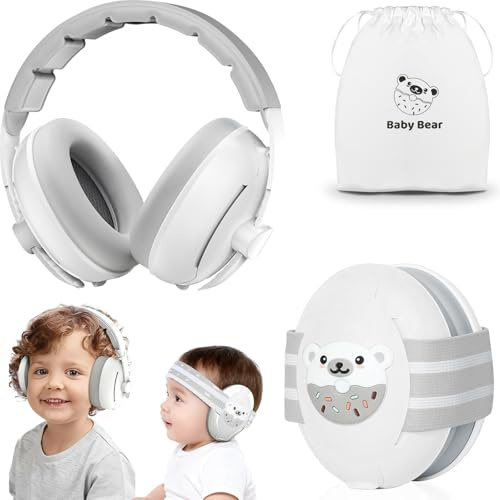 Protezione dell'udito per bambini, 0-3 anni, 2 in 1, 24 dB, protezione dell'udito per bambini, paraorecchie con cancellazione del rumore, fascia regolabile e famiglie attive in viaggio