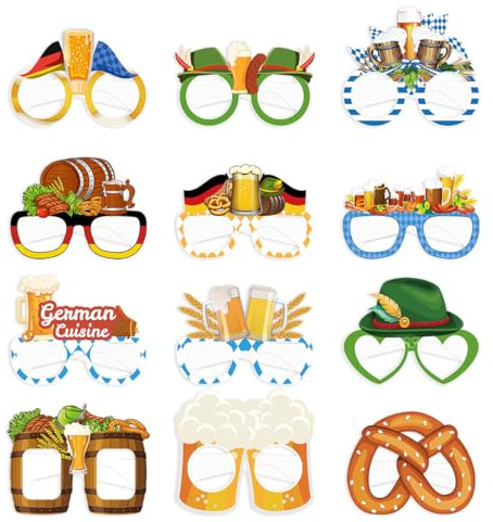 ZORVUJI 12 Stück Oktoberfest Accessoires Brille Lustige Foto Requisiten für Damen Herren Outfit Wiesn Deko Bayrische Party Gadgets