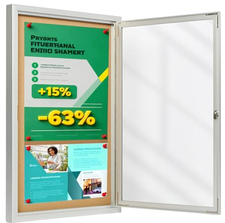 Outdoor Lockable Notice Board 90x60cm,Aluminum Frame Display Pin Board Wall Mounted Felt Noticeboard with Locking Doors,Tempered Glass Display Cases for School,Office,Commercial (90x60cm)