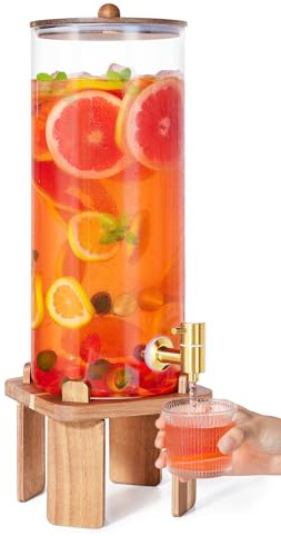 2 Gallon Large Drink Dispenser for Parties,Glass Beverage Dispenser with Stand,Glass Water Dispenser with Airtight Valve,Lemonade Dispenser for Fridge,Water, Juice,Punch,Cocktails,Ice Tea & Sun Tea-8L