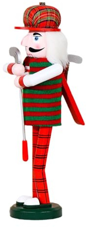 Figura de madera de cascanueces con temática de golf con diseño de rayas rojas y verdes, artesanía de Navidad para interiores de temporada, decoración de cascanueces de Navidad, rayas rojas y verdes