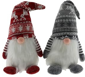 hausleben Wichtel Set 2-teilig 25 cm – Weihnachtsdeko Skandinavisch – Deko Wichtel Rot & Grau mit Bart – Winterdeko Figuren für Fensterbank, Regal & Advent