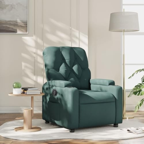 Owoxanthellate Poltrona relax verde scuro 74 × 86,5 × 93,5 cm, funzione di riposo manuale fino a 135°, tessuto, porta bevande, tasca laterale, 110 kg, montata, soggiorno & Home Cinema