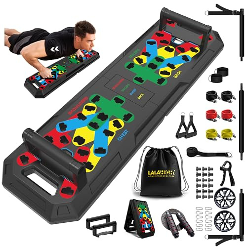 IUT Push Up Board, Portable Home Workout Equipment, All-in-One Fitness Exercise Equipment for Home Gym, Full Body Strength Training Equipment with Pilates Bar, Resistance Bands, Ab Roller for At Home Workout