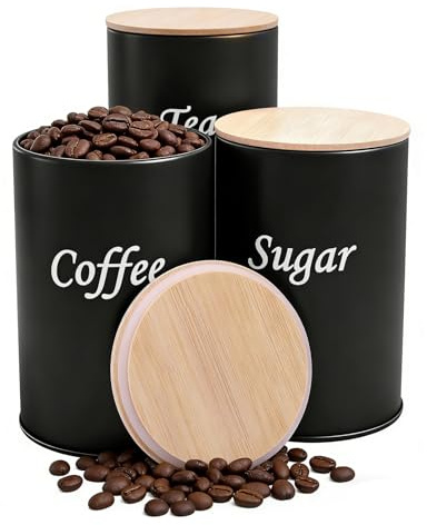 ZHIYUQL® 3× Kaffeedose luftdicht 500ML Kaffeebohnen Behälter mit HolzDeckel | Kaffeedose Schwarz Matt Vorratsdosen Kaffee Aufbewahrungsdose, Kaffeedosen Tupperware Kaffeebehälter für Gemahlenen