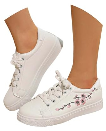 Scarpe da Corsa da Donna Scarpe Casual con Design Ricamato Bianche, comode Indossare Tutti i Giorni, con Tomaia in Maglia Traspirante e Ammortizzazione