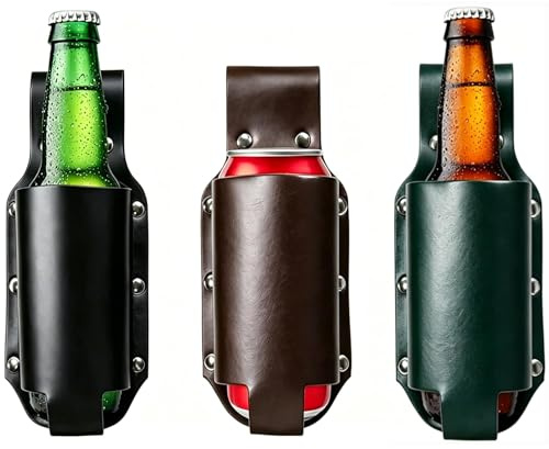 Lot de 3 ceintures porte-bières en cuir - Porte-bouteille de bière - Porte-bouteille de bière portable - Pour les amateurs de bière, la fête des pères, la fête de la bière