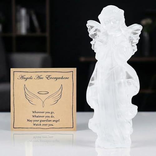Engel Statue aus Bergkristall, Kristalle Handgeschnitzt Engel Figur | AWARDSEN Mit Grußkarte und Geschenkverpackung Spirituelle Deko Weiß Heilsteine Schutzengel Geschenk für Frauen