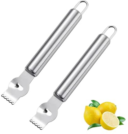 2 Piezas Rallador Limón de Acero Inoxidable, Pelador y Zester para Cítricos con Mango Antideslizante y Gancho, Fácil de Limpiar y Usar Rallador Limon para Cocina, Cócteles y Repostería