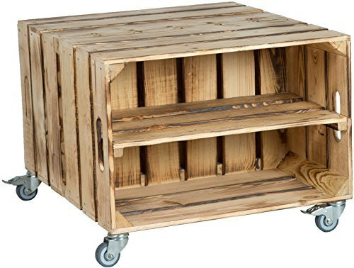 2er Obstkistentisch Elfriede mit Rollen Maße 60 x 54 x 42cm Couchtisch Abstelltisch Couch Tisch Weinkiste Holzkiste Regal Obstkiste Regaltisch Wohnzimmertisch (Geflammt mit EInlage)