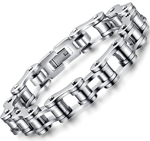 OSTAN Bracelet pour homme en acier inoxydable - Chaîne de vélo - Chaîne à maillons (argent, 21.5)
