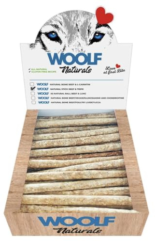Palitos Para Perro - Ternera Y Tripa - Dog Treats Naturales Salud Digestiva - Snacks Perros Sin Conservantes Ni Colorantes - Con Probióticos Para Estómago Sensible - Caja 50 Uds - Woolf Snack Naturals