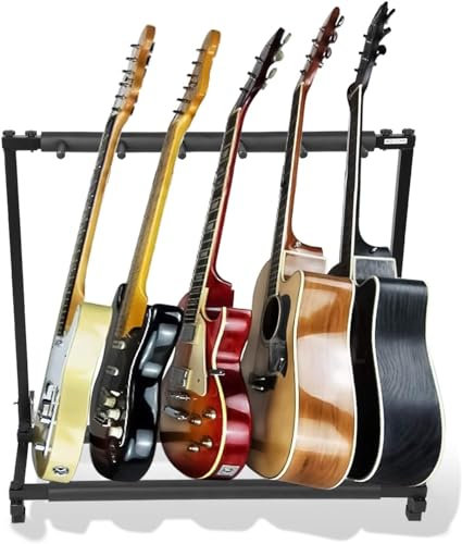 Gitarrenständer Gitarrenstaender Mehrfach 5 fach für Akustikgitarre, Westerngitarre E-Gitarren Mehrfach Gitarrenhalter Guitar Stand mit Gummi gepolstert 86 * 47 * 73 cm