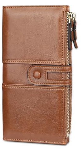 FANDARE Stilvoll Geldbörse Wasserdicht Lange Portemonnaie Herren Damen Brieftasche Wasserdicht Portmonee Beutel Geldklammer Kreditkartenetui Geldbeutel mit 12 Kartensteckplatz Wallet Braun