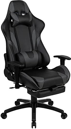 Flash Furniture X30 Gaming-Bürostuhl, Rennsport-Design, ergonomisch, mit vollständig neigbarer Rückenlehne und herausziehbarer Fußablage, LeatherSoft, Grau