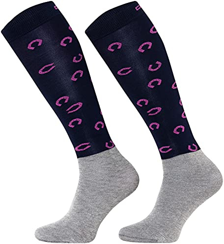 TODO Comodo Reitsocken Modern STPJM | Dünn Atmungsaktiv Reitstrümpfe Damen Herren Kinder Reiter Kniestrümpfe (STPJM - HORSESHOE 04, 39-42)