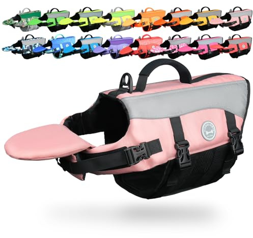 VIVAGLORY Front Float Schwimmweste Hund, Hundeschwimmweste für Bootfahren, Schwimmweste with Kopfstütze, Auftrieb & Schwimmhilfe, XXS, Sakura Pink