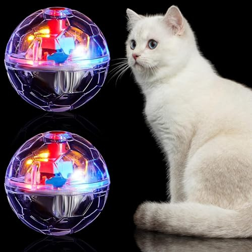 Sratte 2 Pcs Cat Ball Ghost Hunting Light up Cat Balls Toys Motion LED Motion Activated Flash Glowing Lighted Dog Interactive Toys Pet(Clear,Battery Powered)