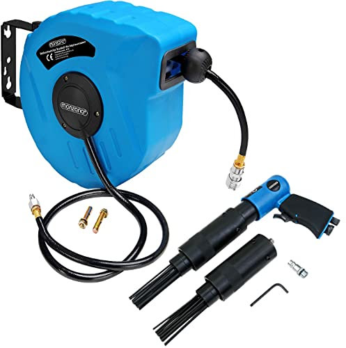 MONZANA® 10m Automatic Retractable Air Line Hose Reel & Pneumatic Needle Scaler with Replacement Head | Compressed Air Powered Tools | 1/4' Quick Connection | 4000 RPM 260 l/min