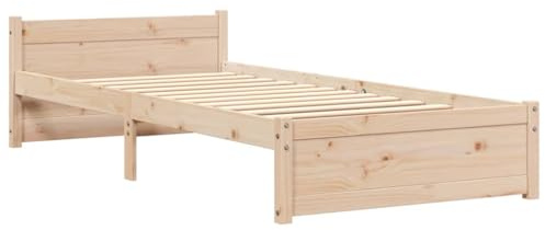 vidaXL Massivholzbett, Bett Holzbett für Schlafzimmer, Bettgestell Bettrahmen mit Kopfteil Lattenrost, Einzelbett Schlafzimmerbett, 90x190cm